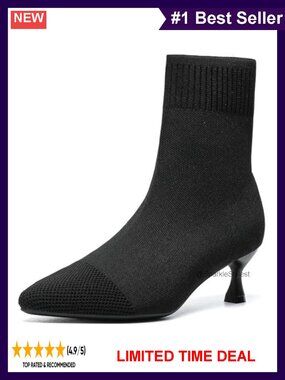 Women's Stretch Knit Pointed Toe Stiletto Ankle Boots Pull On